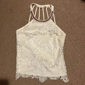Tank top with gems on neckline